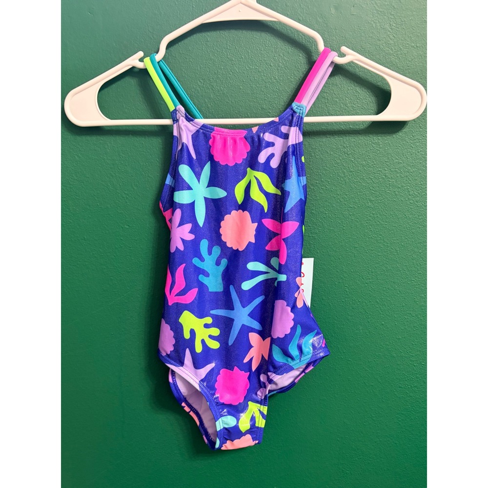 Cat & Jack Shiny Underwater Sea Life UPF50+ 1pc Swim Bathing Suit XS 4/5 NEW NWT